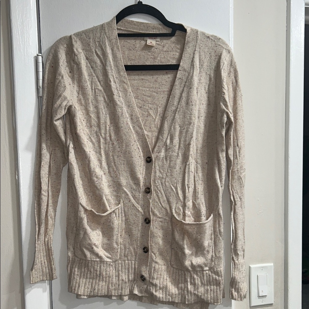 Cream Speckled Cardigan Cardigan Button Up Sweater Ribbed Sleeves and Bottom XS - Picture 3 of 8